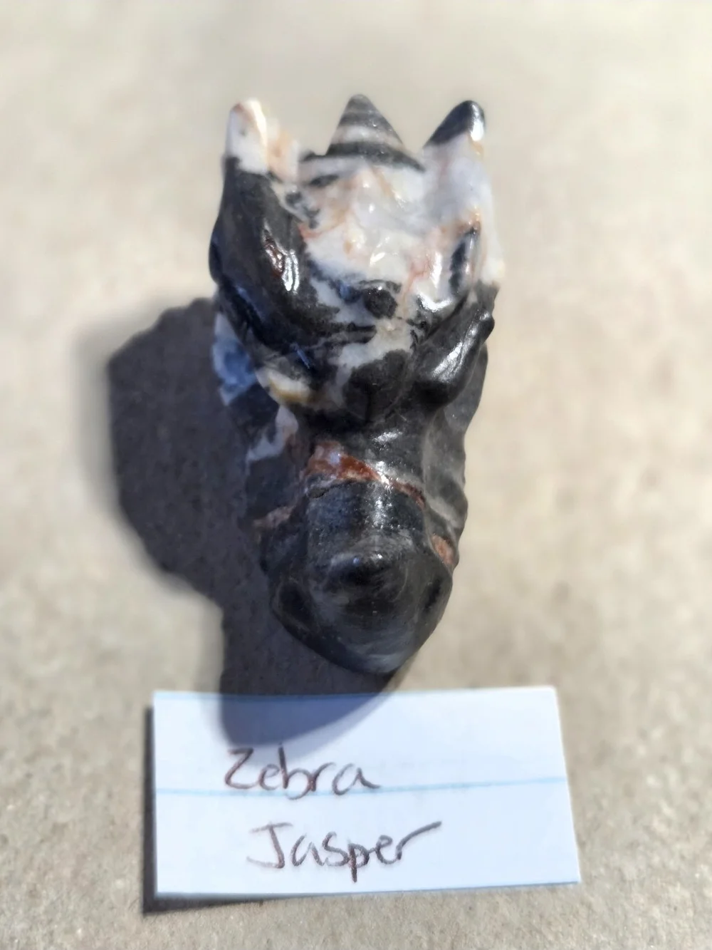 Detailed Zebra Jasper Crystal Carved Dragon Head Stone Sculpture Decor